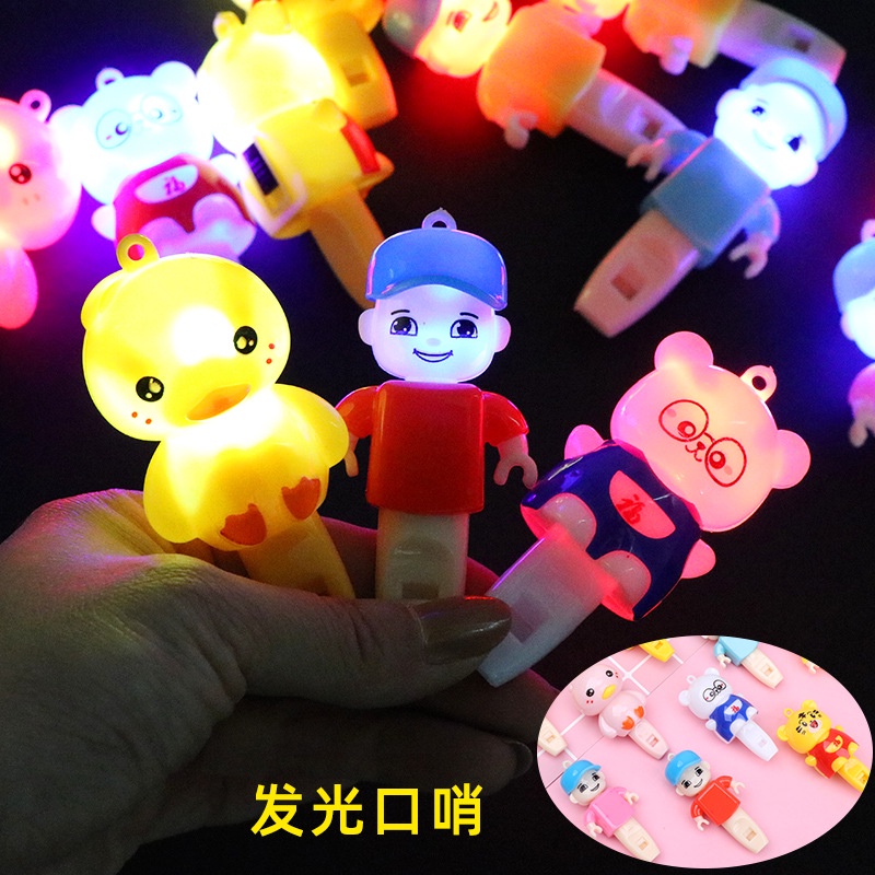 นกหวีดอิเล็กทรอนิกส์ มีไฟกระพริบ LED ขนาดใหญ่ ลายการ์ตูนเป็ด สีเหลือง ของเล่นสําหรับเด็ก