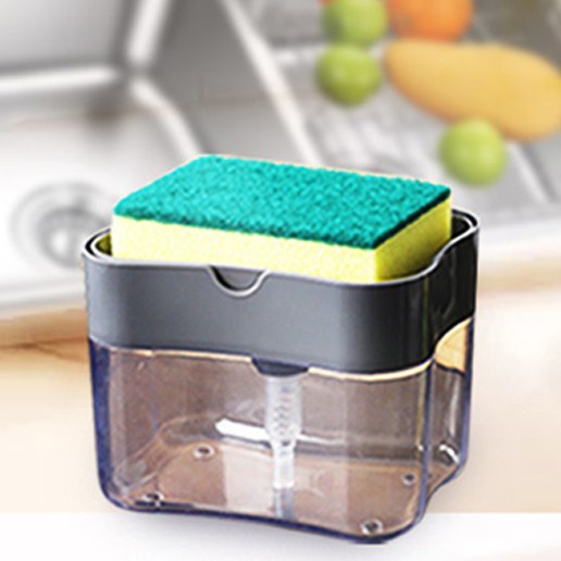 กล่องใส่น้ำยาล้างจาน ที่กดน้ำยาล้างจาน อุปกรณ์เครื่องกดน้ำยาล้างจาน มีฟองน้ำในตัว ใช้งานง่าย แถมฟองน้ำ