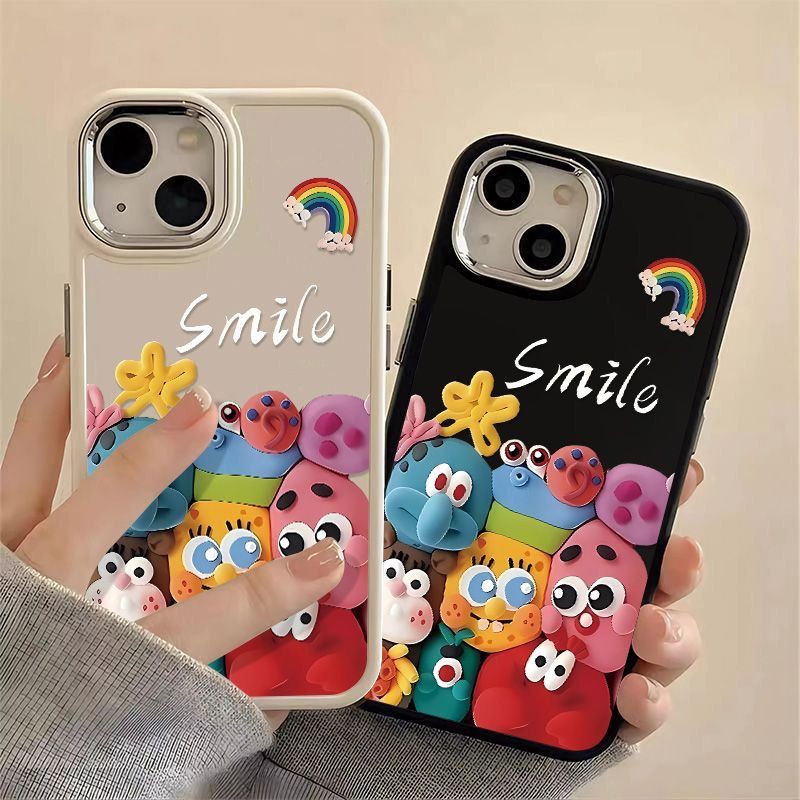 เคสโทรศัพท์มือถือ ซิลิโคนนิ่ม ขอบสี่เหลี่ยม กันกระแทก ลายตุ๊กตาสายรุ้งน่ารัก สําหรับ iPhone 15 14 13 12 11 Pro Max 7+ 8 Plus XS XR