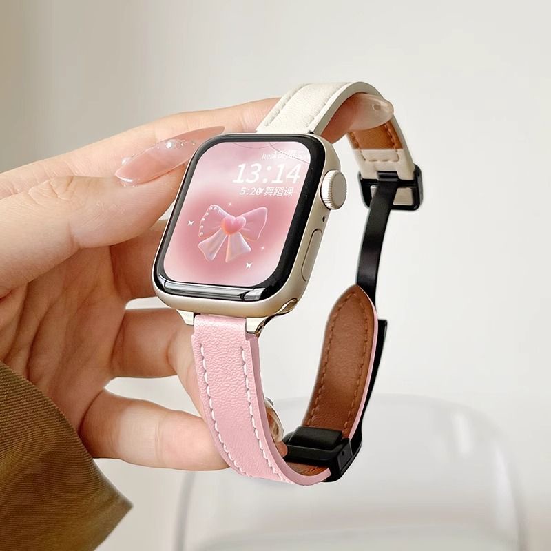 สายนาฬิกาหนังสำหรับสาวฤดูใบไม้ร่วงและฤดูหนาวสำหรับ Apple iwatch9 applewatch s8s7se
