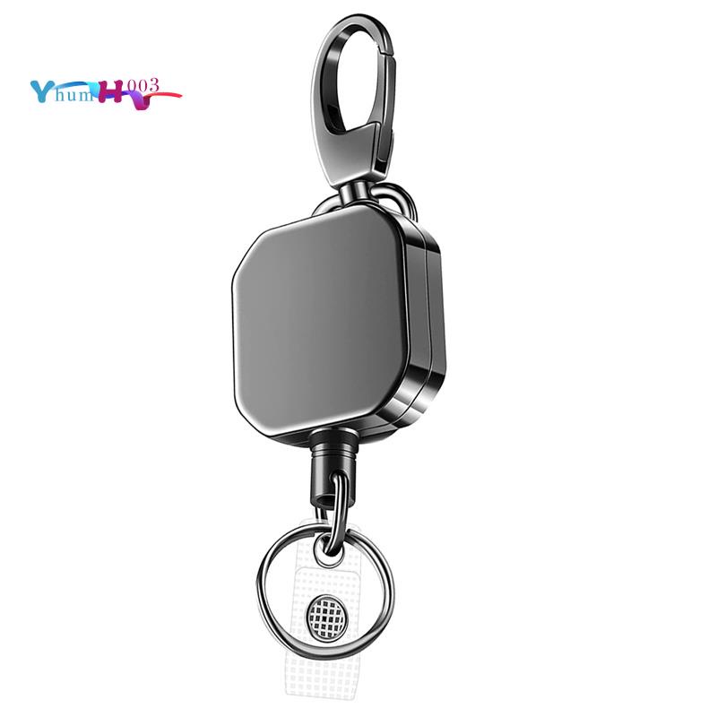 Heavy Duty โลหะ Retractable Carabiner พวงกุญแจเข็มขัด Badge Reels คลิป 28.3 นิ้วเสริมลวดเหล็กสายไฟ
