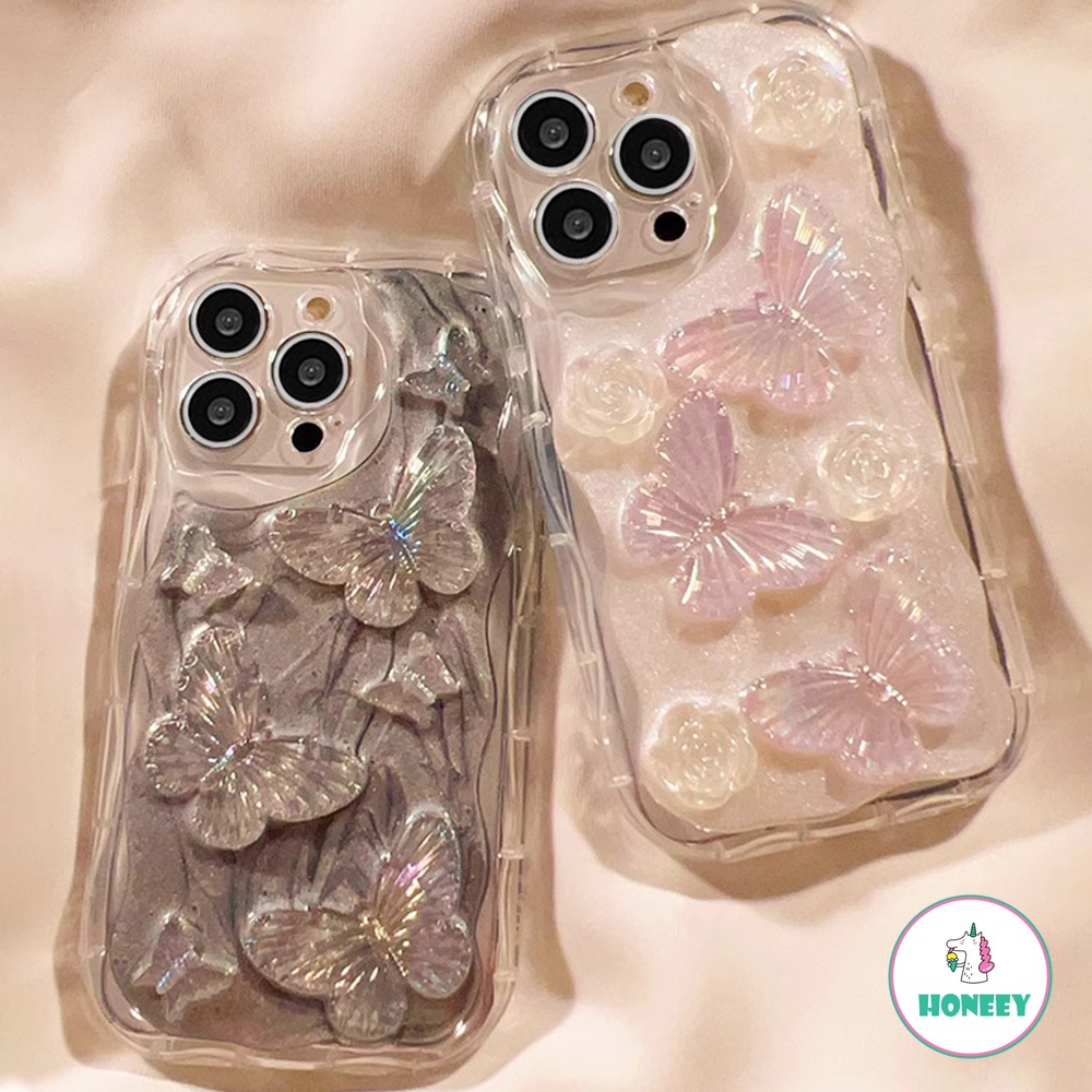 เคสโทรศัพท์มือถือ TPU ใส กันกระแทก ปิดด้านหลัง ลายดอกไม้ ผีเสื้อ 3D หรูหรา สําหรับ iPhone 15 Pro Max 11 12 13 14 Pro Max XR XS