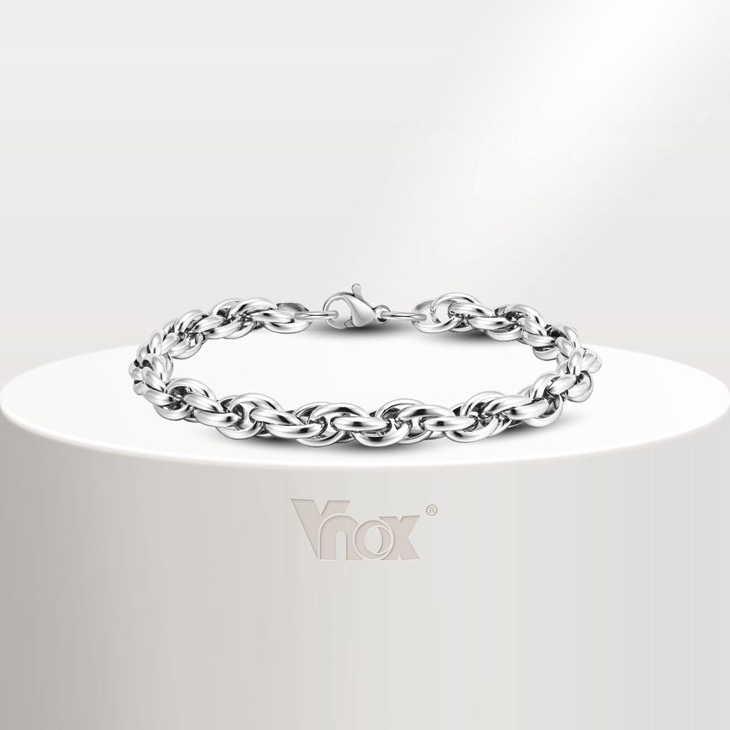 Vnox สร้อยข้อมือโซ่ สเตนเลส สีเงิน ป้องกันอาการแพ้ เครื่องประดับแฟชั่น ของขวัญวันเกิด สําหรับผู้ชาย และผู้หญิง