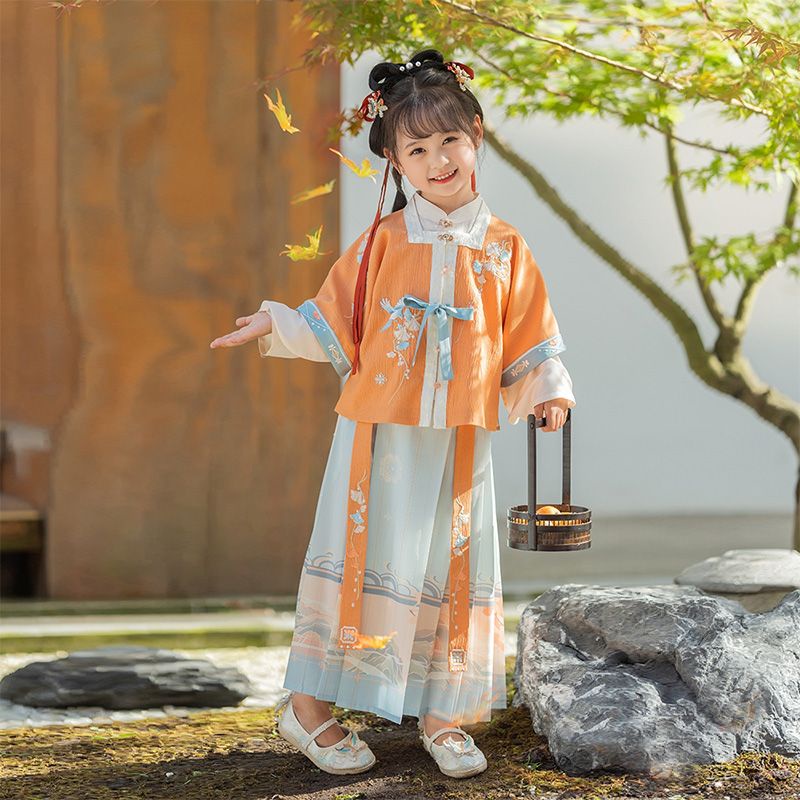 Hanfu สาวฤดูใบไม้ร่วงฤดูหนาว Baby Ming Made ชุดสามชิ้นสาวเครื่องแต่งกายโบราณ Fairy จีนกระโปรงยาวเด็ก Tang ชุดแปะก๊วย