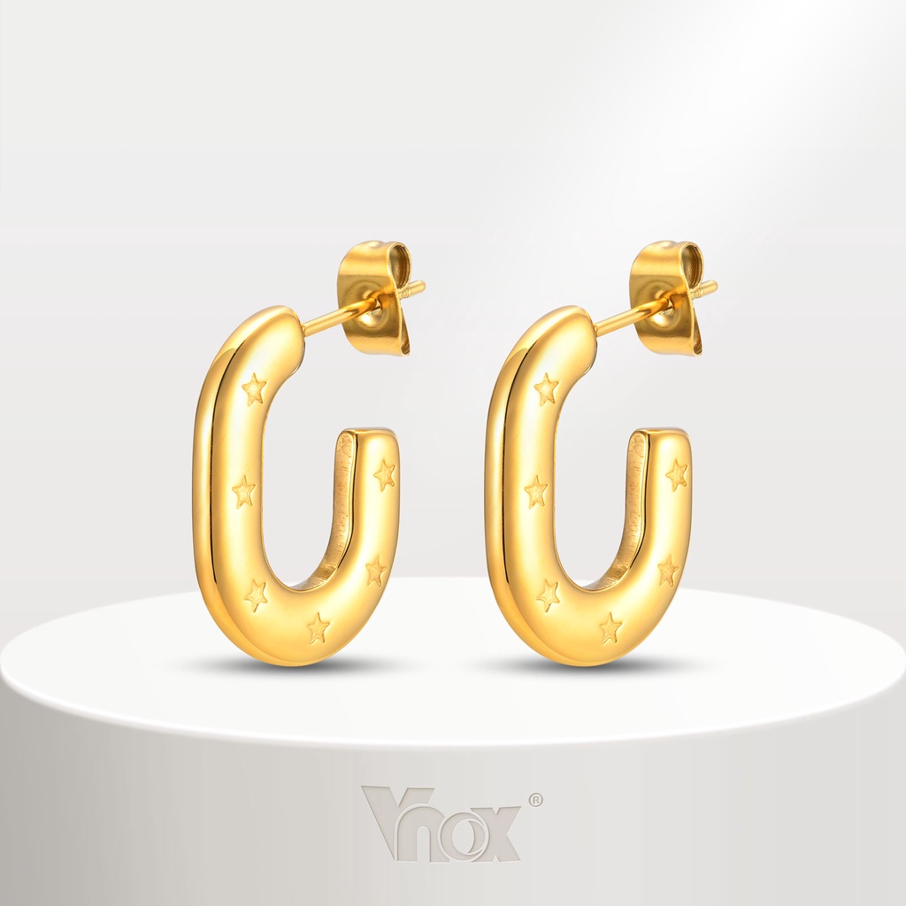 Vnox ต่างหูสตั๊ด สเตนเลส ทอง 18K รูปตัวยู ดาว น้ําหนักเบา แพ้ง่าย สําหรับผู้หญิง