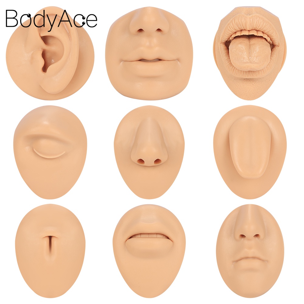 Bodyace 1 ชิ้น นิ่ม จําลอง ซิลิโคน จมูกปลอม เจาะหู รอยสัก ฝึก โมเดล ลิ้นปลอม สะดือ ซิลิโคน เจาะ โมเดล เครื่องประดับ เจาะ อะคริลิคใส ยืน