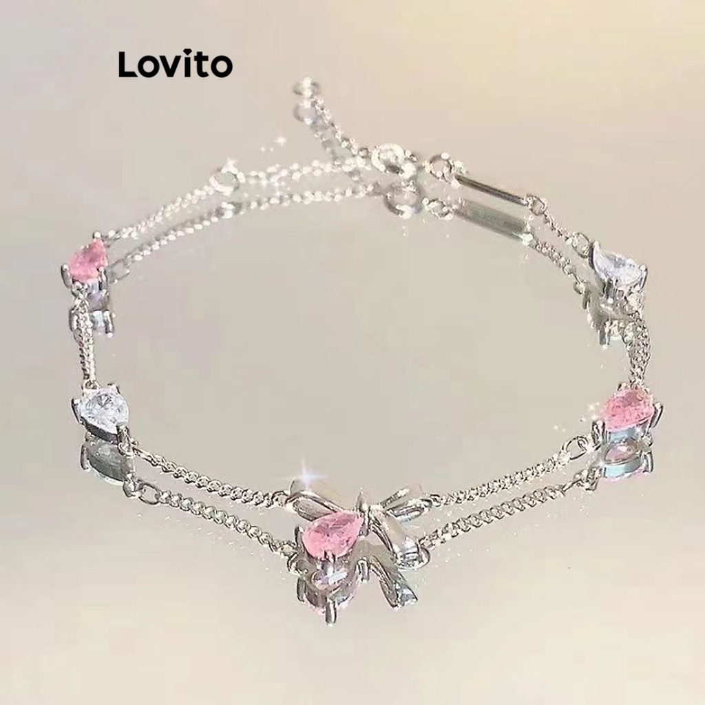 Lovito โรแมนติก ดวงจันทร์ โบว์ ดอกไม้ พลอยเทียม เพทาย ดอกซากุระ เพื่อนรัก สร้อยข้อมือ สําหรับผู้หญิง LFA12539