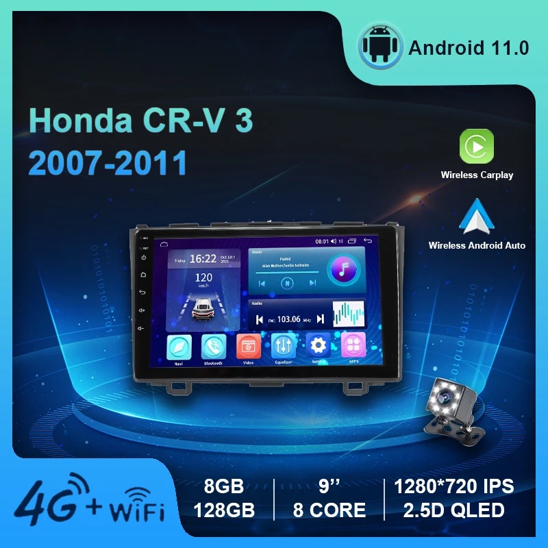 วิทยุรถยนต์ Android 11 8+128G สําหรับ Honda CR-V 3 RE CRV 2007-2011 VideoMultimedia Player DSP GPS พร้อม Carplay และหัวสเตอริโออัตโนมัติ