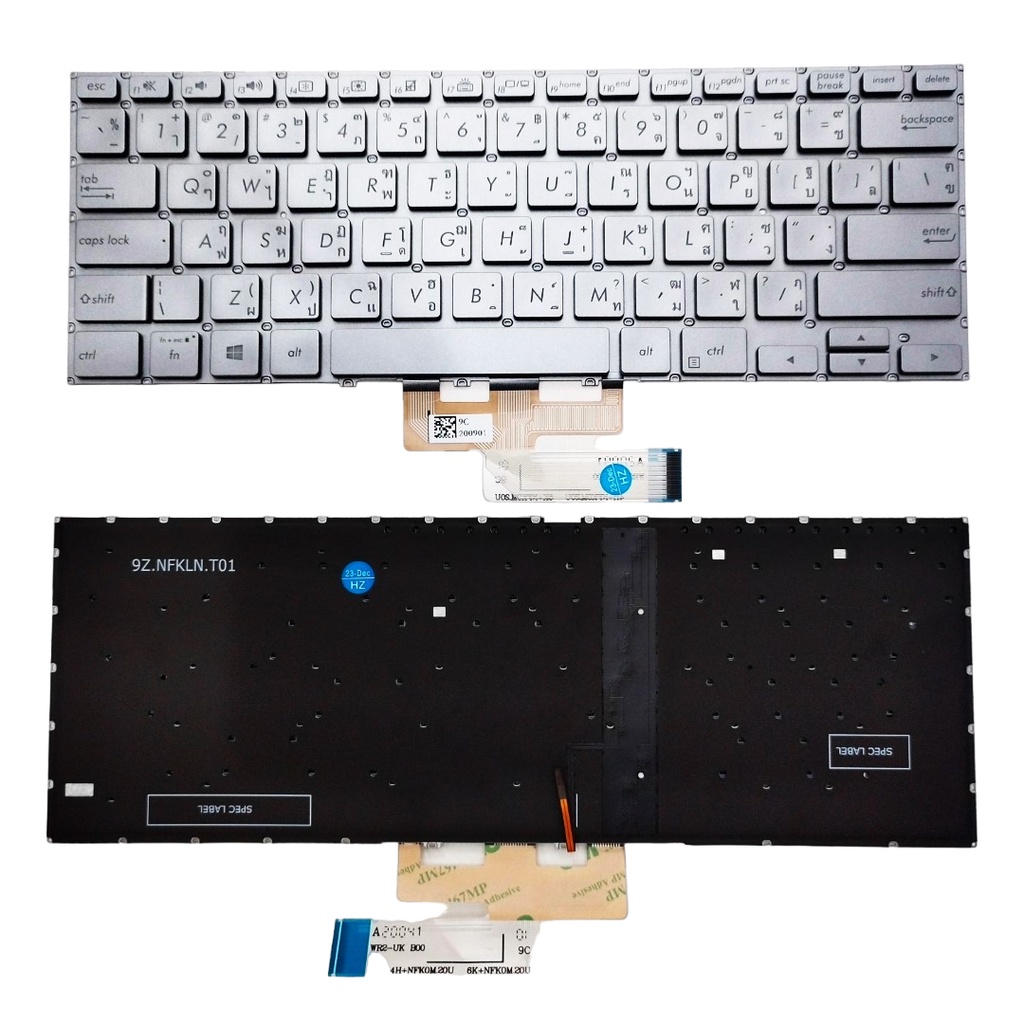แป้นพิมพ์ คีย์บอร์ดโน๊ตบุ๊ค ASUS Zenbook Flip 14 UM462 UX462D, UX462DA, UX462FA Laptop Keyboard สีเทา มีไฟ ไทย/eng
