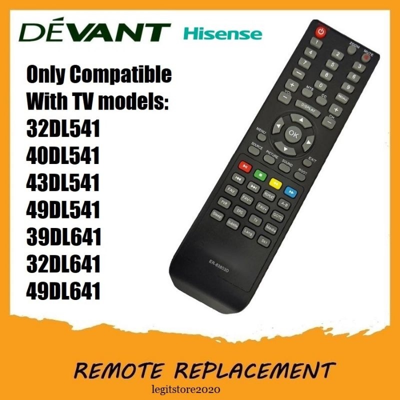 Hisense DEVANT ER-83803D รีโมทคอนโทรล 32DL541/ 40DL541/ 43DL541/ 49DL541/ 39DL641/ 32DL641/49DL641