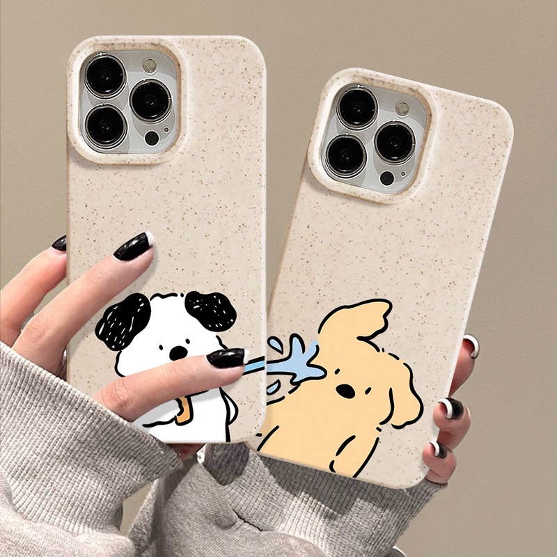 เคสโทรศัพท์มือถือ For iPhone 11 14 15 12 13 Pro Max X XS XR 6 7 8 14 Plus รูปแบบลูกสุนัขน่ารัก ป้องกันการตก Couple CASE