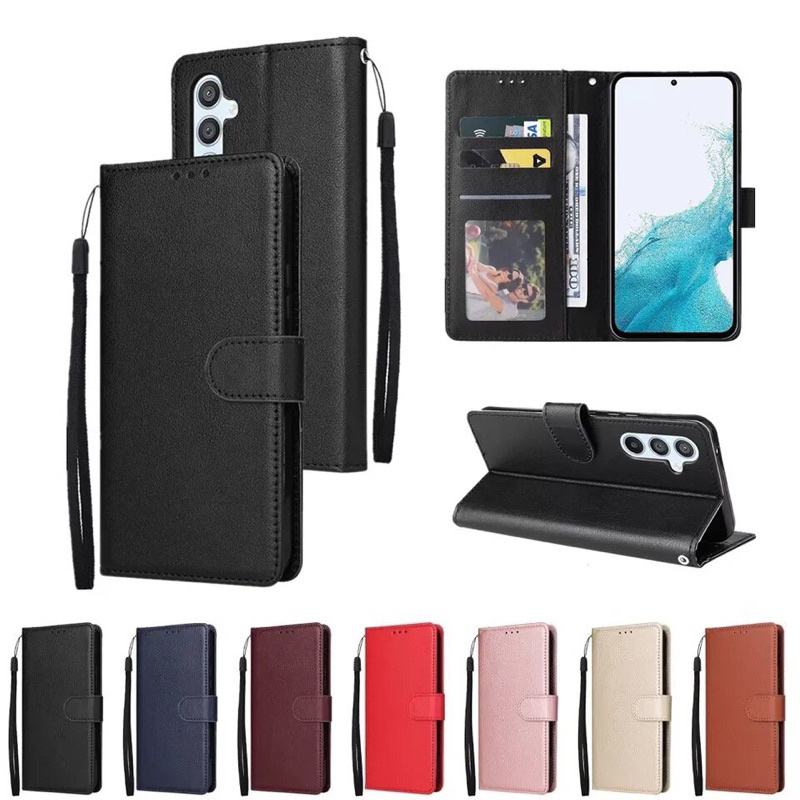 เคสหนังฝาพับ Samsung Galaxy A16 5G A06 A15/A15 5g A25/A35/ A55 5g /A05/A05s มีช่องใส่บัตร พร้อมสายห้อยมือ