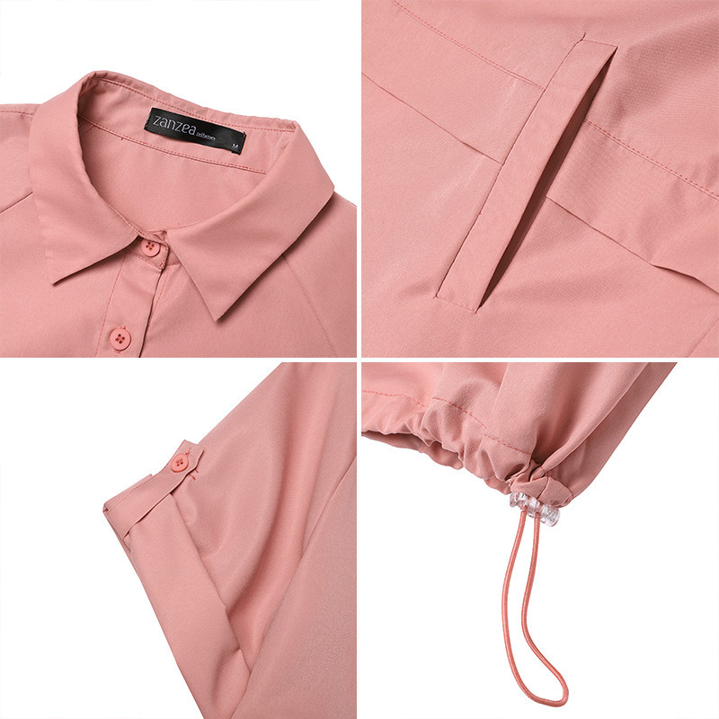 Zanzea เสื้อเชิ้ต แขนสั้น ลําลอง กระดุม สีพื้น สไตล์เกาหลี สําหรับผู้หญิง - รูปที่ 7