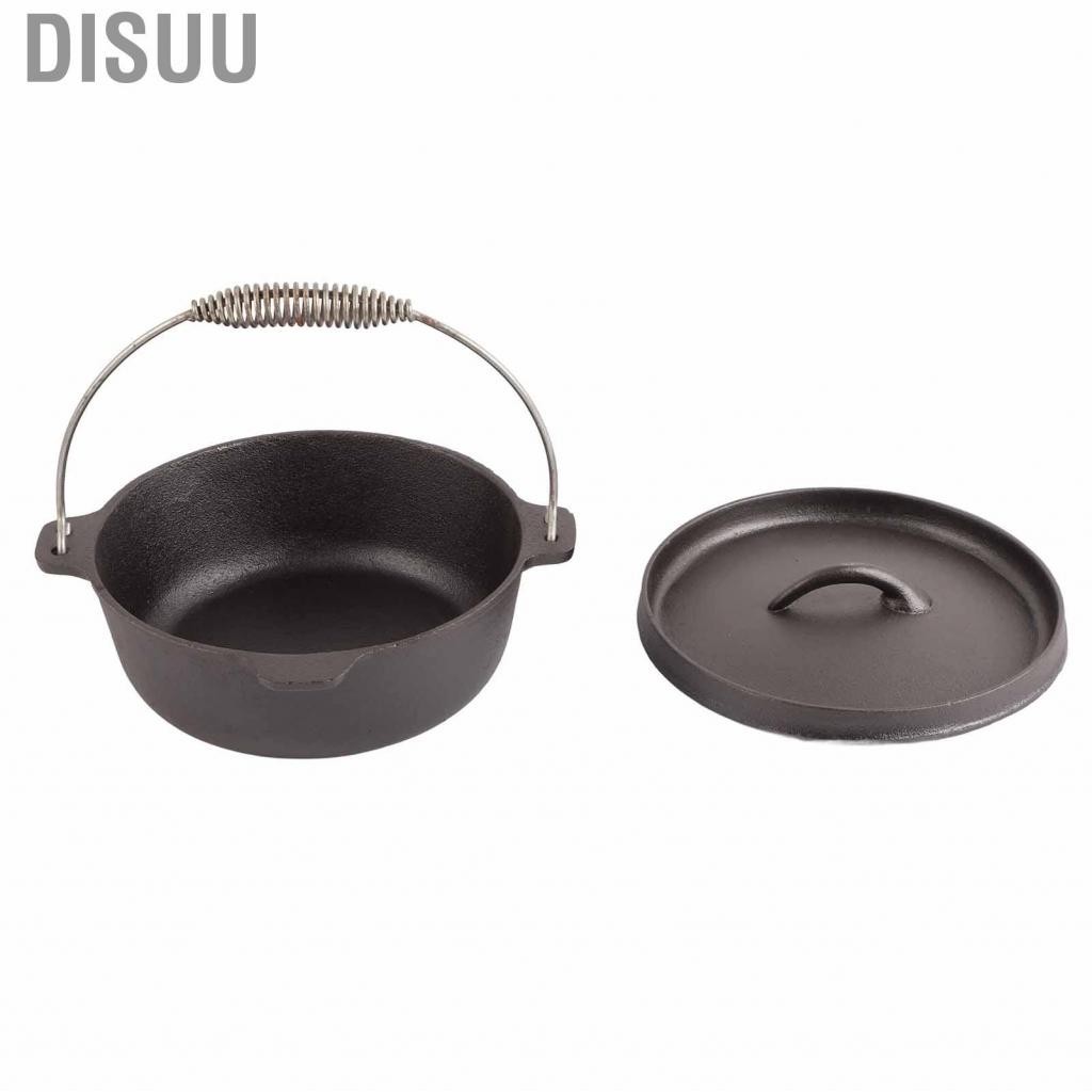 Disuu Camping Picnic Pot Cast Iron Pre Seasoned Non-Stick Outdoor Cooking With Lid