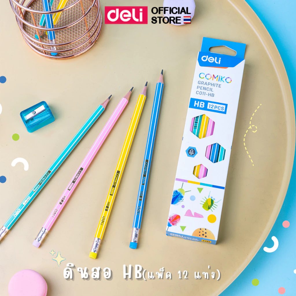 ดินสอไม้COMIKO Deli รุ่น C011 ความเข้มHB สีสันสดใส (จำหน่าย 1 กล่อง / 12 แท่ง)