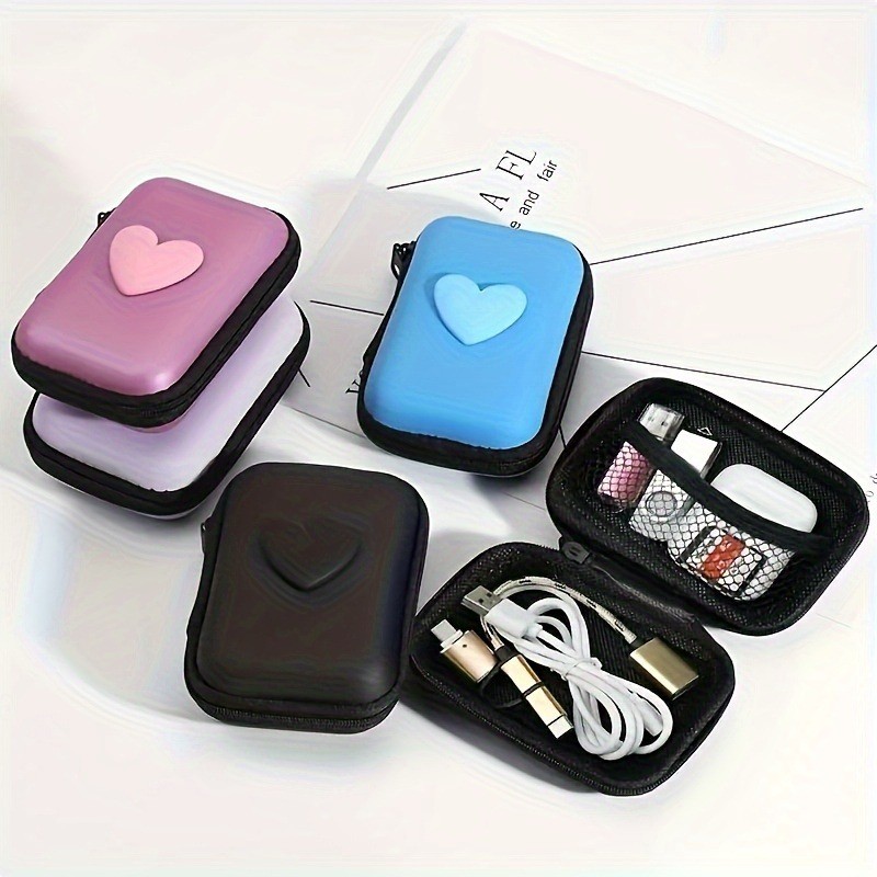 3d Love-Heart หูฟังสายเคเบิลข้อมูลกระเป๋าเก็บเครื่องชาร์จ Power Bank กล่องสี่เหลี่ยมซิปกระเป๋ากระเป๋า
