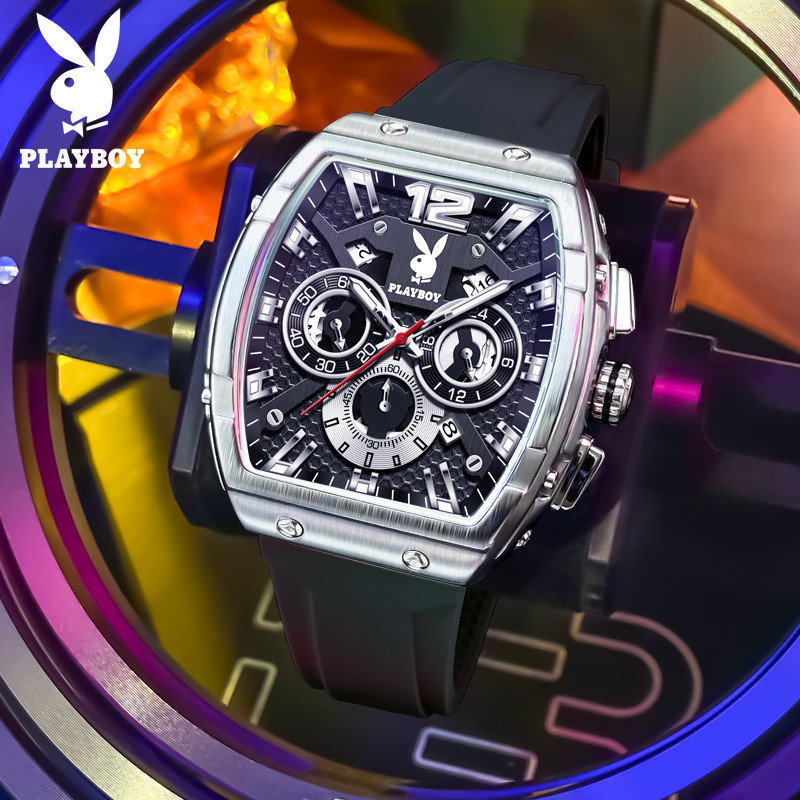 Playboy 3075 Simple Fashion Quartz Watch Barrel Type Luminous Sports Mens Watch (กล่องนาฬิกาเดิม)