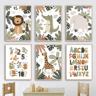 Be Wild with Giraffe, Elephant, และ Jungle Animal Alphabet Number Art Canvas Painting - โปสเตอร์และภาพพิมพ์นอร์ดิกที่สมบูรณ์แบบสําหรับการตกแต่งห้องเด็ก