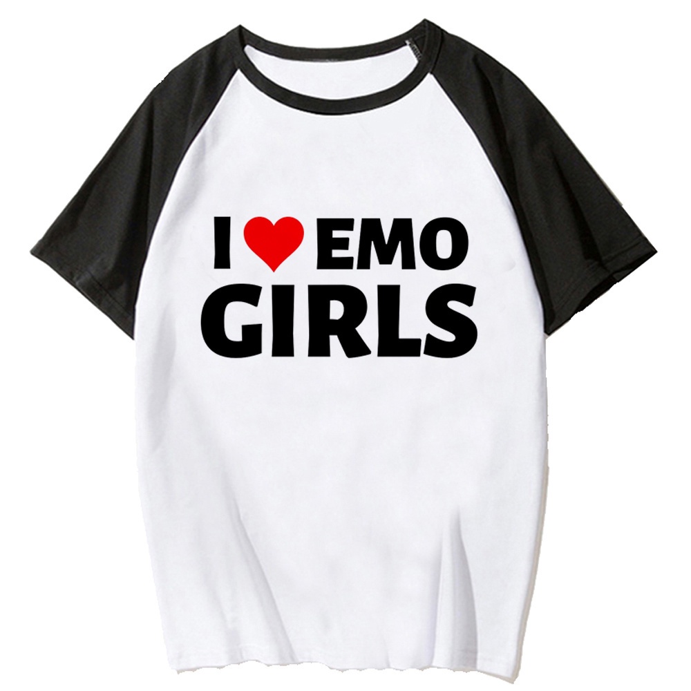I Love Emo Girls Tee ผู้ชายการ์ตูนออกแบบ Tee boy การ์ตูน y2k เสื้อผ้า