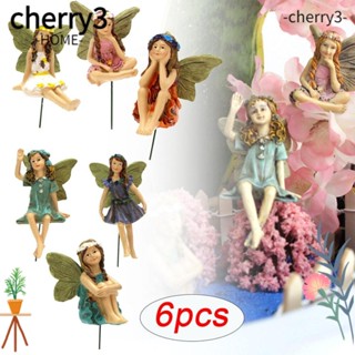 Cherry3 ฟิกเกอร์เรซิ่น รูปนางฟ้าเอลฟ์ ขนาดเล็ก หลากสี สําหรับตกแต่งสวน งานฝีมือ 6 ชิ้น