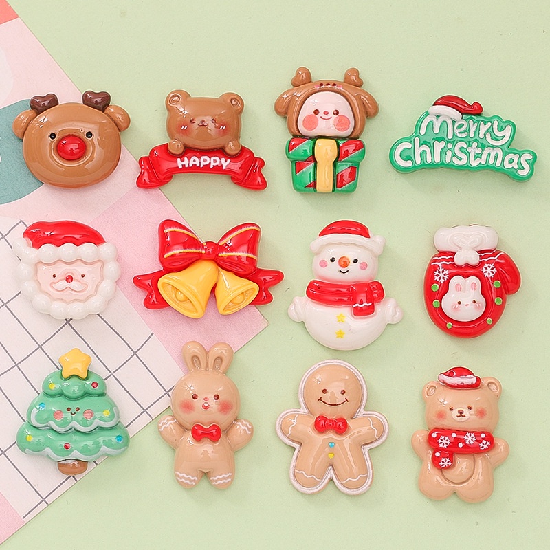 เคสโทรศัพท์เรซิ่นซานตา/มนุษย์หิมะ พร้อมกาวครีม DIY ตกแต่งผม/รองเท้า/ถ้วยน้ํา ดอกไม้/สติกเกอร์ตู้เย็น
