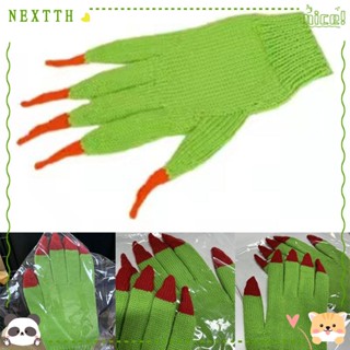 Nextth ถุงมือผ้าขนสัตว์ถักมือ ห้านิ้ว ให้ความอบอุ่น คุณภาพสูง สีเขียว ของขวัญฮาโลวีน สําหรับแม่มด ฤดูหนาว