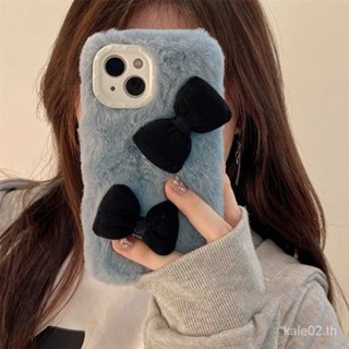 เคสป้องกันโทรศัพท์มือถือ ผ้ากํามะหยี่ขนนิ่ม ประดับโบว์ สามมิติ สําหรับ iPhone 14 13Promax 12 11 XS XR 678plus