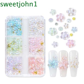 Sweetjohn อุปกรณ์ตกแต่งเล็บ จี้รูปดอกไม้ห้าแฉก สีสันสดใส สําหรับตกแต่งเล็บ DIY