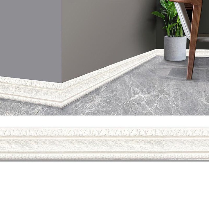 กันน้ํา 2.3 เมตร 3D Wall Trim Line ขอบขอบ Self กาวกันน้ํา Baseboard วอลล์เปเปอร์สติ๊กเกอร์ติดผนังสําหรับห้องนั่งเล่นตกแต่งบ้าน