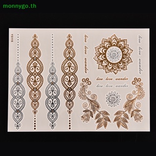 Monnygo สติกเกอร์รอยสักชั่วคราว สีเมทัลลิก สีทอง สีเงิน