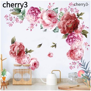 Cherry3 สติกเกอร์ติดผนัง PVC กันน้ํา ลายดอกไม้ ดอกโบตั๋น สําหรับตกแต่งบ้าน ห้องนอน