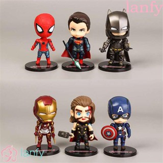 Lanfy โมเดลฟิกเกอร์ อนิเมะ Avengers Q Version Captain America ของเล่น ของขวัญ สําหรับตกแต่งเค้ก 6 ชิ้น ต่อชุด