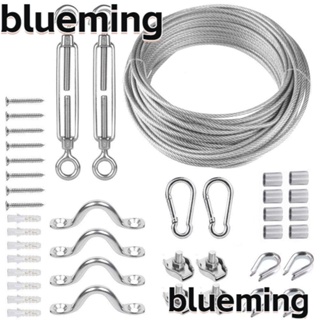 Blueming2 ชุดตัวปรับความตึงสายลวด สเตนเลส สีเงิน คุณภาพสูง 1/8 นิ้ว 50 ฟุต สําหรับแขวนสายไฟ กลางแจ้ง