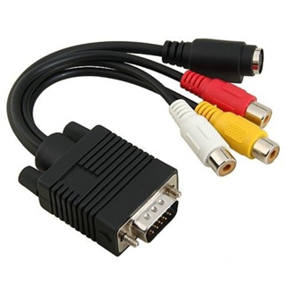 Practical HD Accessories Portable Composite VGA SVGA TO S-Video 3 RCA Adapter Cable