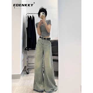 EOENKKY กางเกงขายาว กางเกงยีสน์ผู้หญิง ทรงหลวม ๆ ตรง Retro Hip Hop Pants 2023 NEW Style WNK23906G6 36Z230909