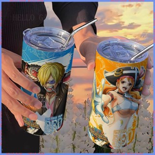 🥤สินค้าแอนิเมชั่น Limited Cartoon Cup🥤กระติกน้ําร้อน ลายการ์ตูน One Piece Sanji Nami พร้อมหลอดดูด แบบพกพา คุณภาพสูง สําหรับนักเรียน