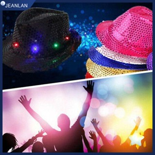 Jeanlan หมวกแจ๊ส ไฟกระพริบ Led Fedora Trilby สําหรับเต้นรํา ปาร์ตี้