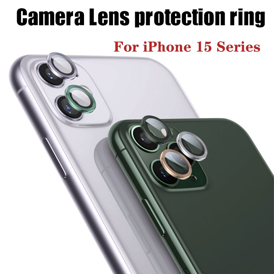 ตัวป้องกันเลนส์กล้อง กระจกนิรภัย พร้อมกรอบแหวนโลหะ สําหรับ iPhone 15 Plus Pro Max ตัวป้องกันหน้าจอเลนส์