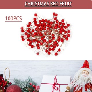 100Pcs Red Berry Stems Artificial Holly Christmas Berries Pick Fake Berry Branch