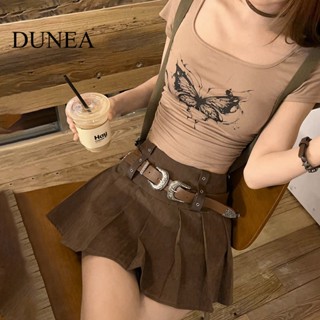 Dunea เสื้อท็อปส์ แขนสั้น ทรงสลิมฟิต สไตล์ลําลอง เรียบง่าย สําหรับผู้หญิง