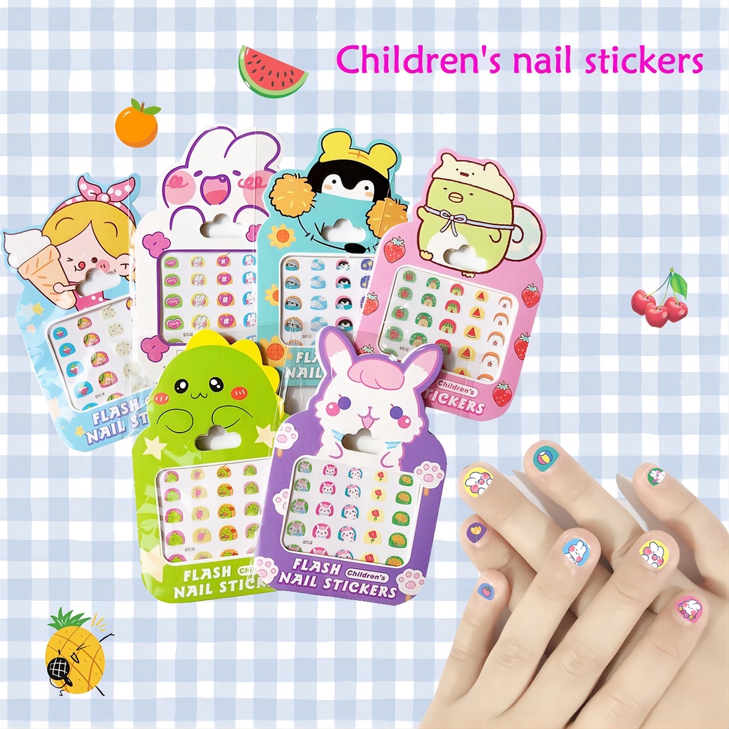 สติกเกอร์ ลายการ์ตูนสัตว์น่ารัก 3 มิติ แวววาว สําหรับติดตกแต่งเล็บเด็กผู้หญิง TZ063