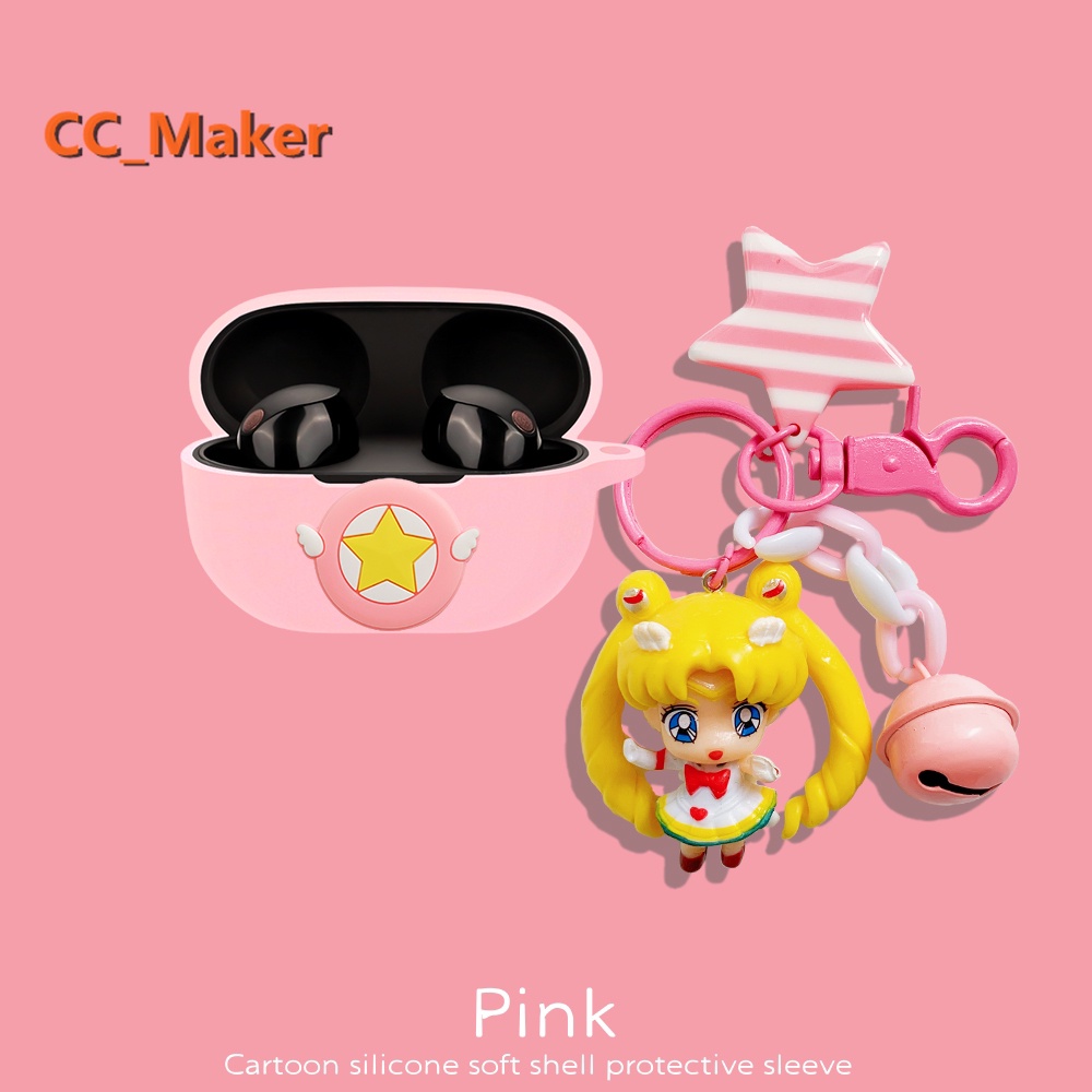 For Sony WF-1000XM5 Case Cute Sailor Moon Keychain Pendant Sony WF-1000XM4/XM3 Silicone Soft Case Creative Astronaut Sony WF-C500/Shockproof Case LinkBuds S Protective Cover