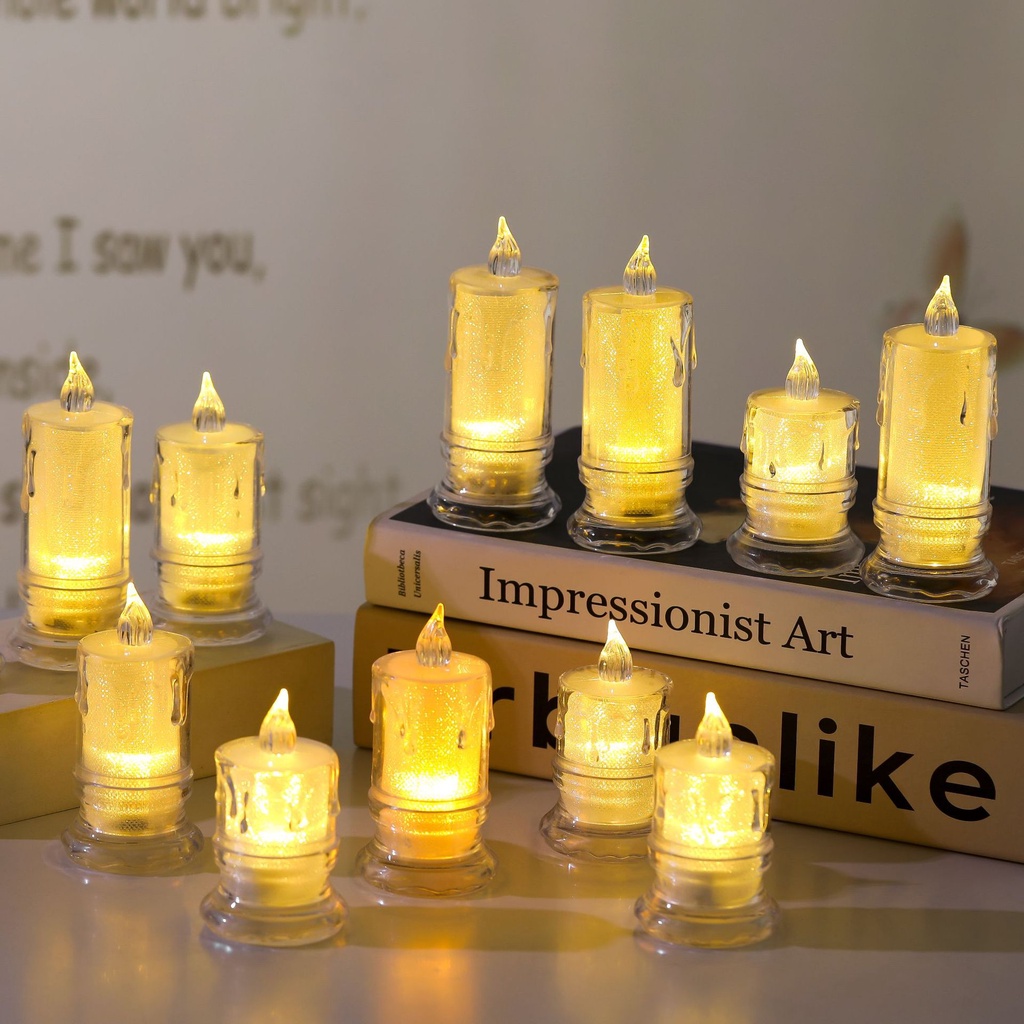 เทียนไฟ LED* 503* เสมือนจริง เทียนปลอม วัสดุอะคริลิคใส แสงสวย ทรงเชิงเทียน No.HOM017