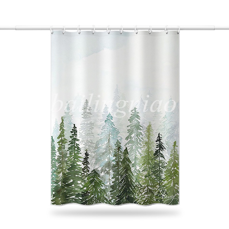 แนะนำ ผ้าม่าน ผ้าม่านโพลีเอสเตอร์ กันน้ํา ลายต้นคริสต์มาส เพ้นท์มือ สําหรับตกแต่งห้องน้ํา ราคาพิเศษ มีเก็บเงินปลายทาง