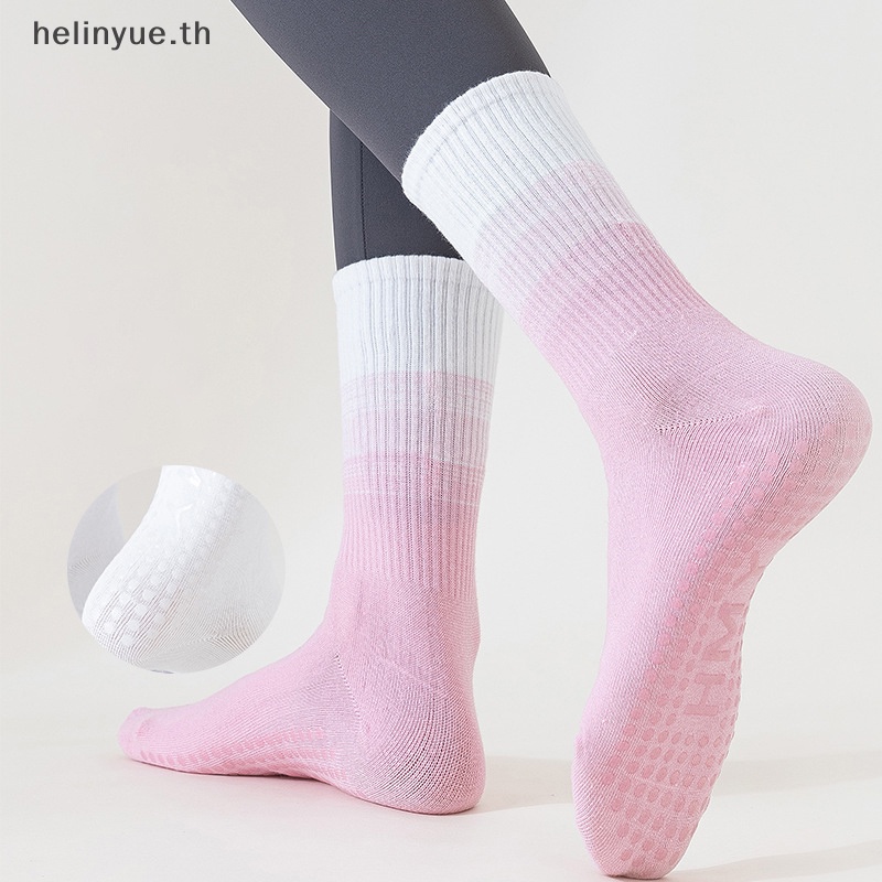 HELINYUE ถุงเท้าโยคะ Mid-tube Combed ผ้าฝ้ายซิลิโคนกันลื่นถุงเท้าฟิตเนส Lati ผู้หญิงฟิตเนสกระโดดถุงเท้ากีฬา TH