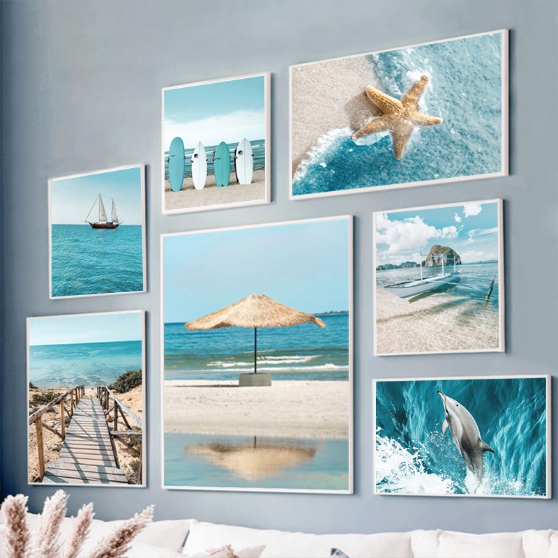 โปสเตอร์ผ้าใบปลอมลายปลาดาวและสะพานสีฟ้าเหมาะสําหรับตกแต่งผนังบ้านห้องนั่งเล่น - รูปที่ 2