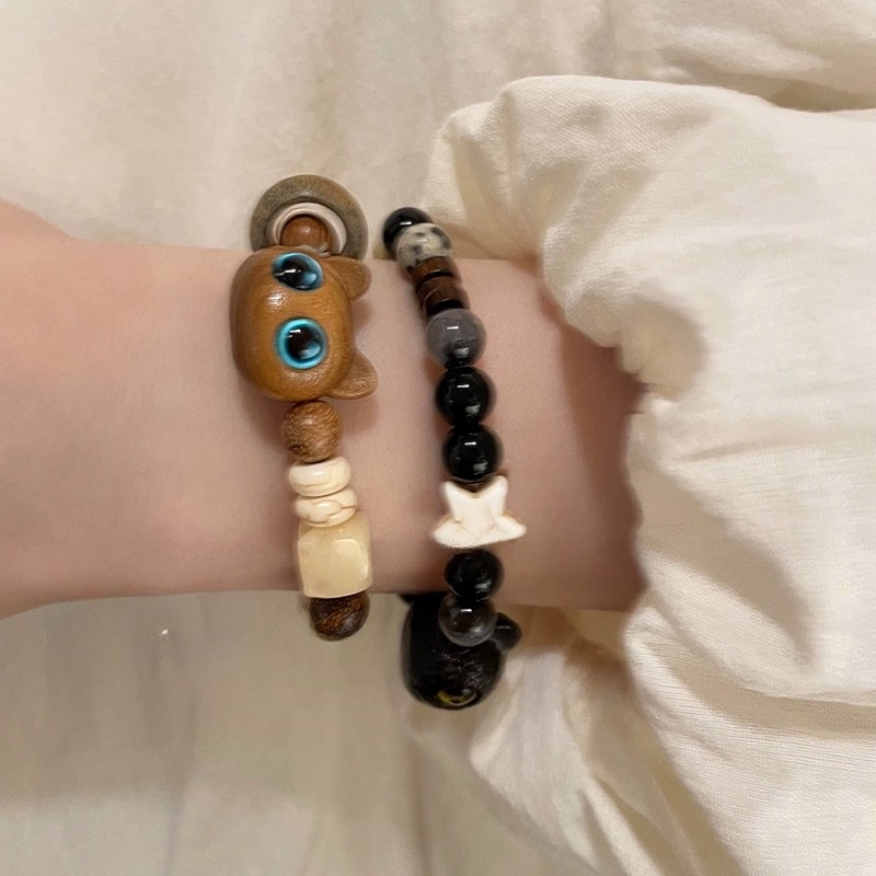 เครื่องประดับ สร้อยข้อมือ ประดับลูกปัดหินธรรมชาติ ลายการ์ตูนแมวน่ารัก สามารถปรับได้ เหมาะกับของขวัญวันวาเลนไทน์ สําหรับผู้หญิง