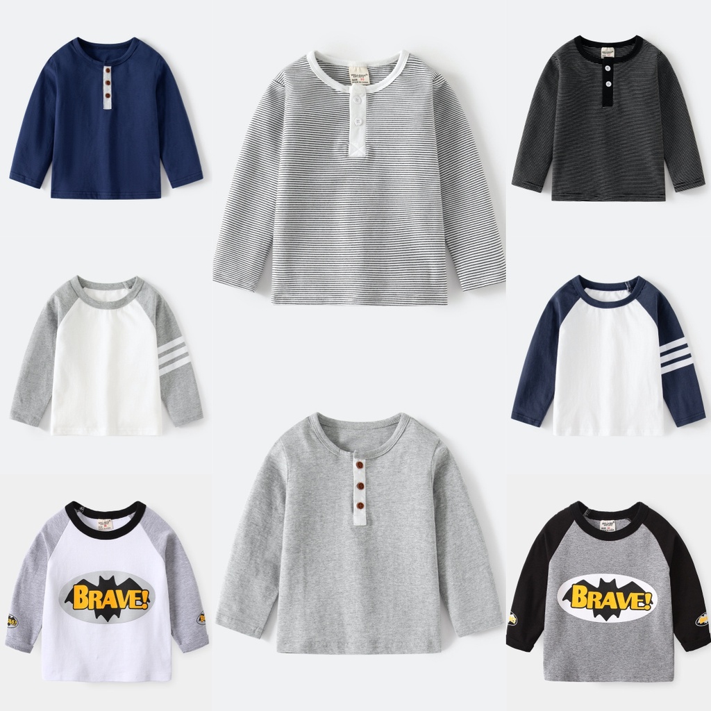 เสื้อยืดแขนยาวลําลอง คอกลม ผ้าฝ้าย สวมใส่สบาย แฟชั่นฤดูใบไม้ผลิ สําหรับเด็กผู้ชาย