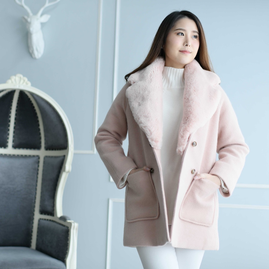 SNOWCOVER - SC070 Parsley Coat เสื้อโค้ทผ้าวูลอย่างดี ขนเฟอร์ที่ปกนุ่มมากถอดออกได้ งานผลิตพรีเมี่ยมสุดๆ