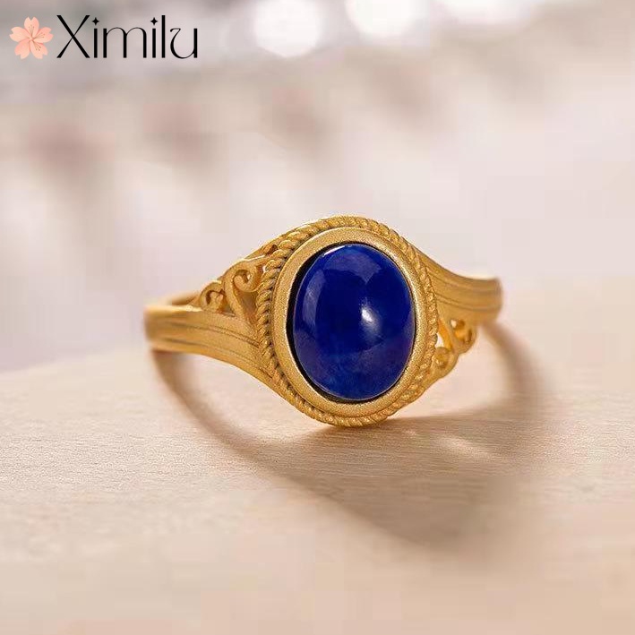 ❤ Luxury Palace โบราณ Lapis Lazuli แหวนสีฟ้า Glossy ผู้ชายผู้หญิงเครื่องประดับ Retro